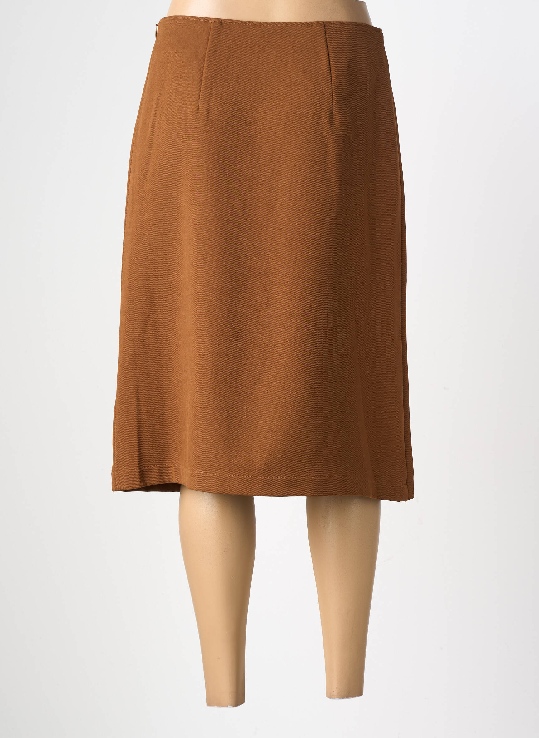 Jupe mi-longue fermeture zip latéral marron GEVANA femme