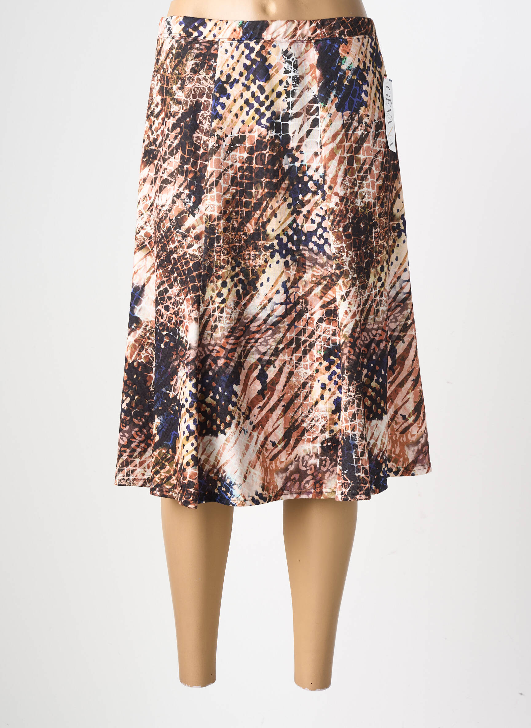 Jupe mi-longue stretch marron GEVANA femme
