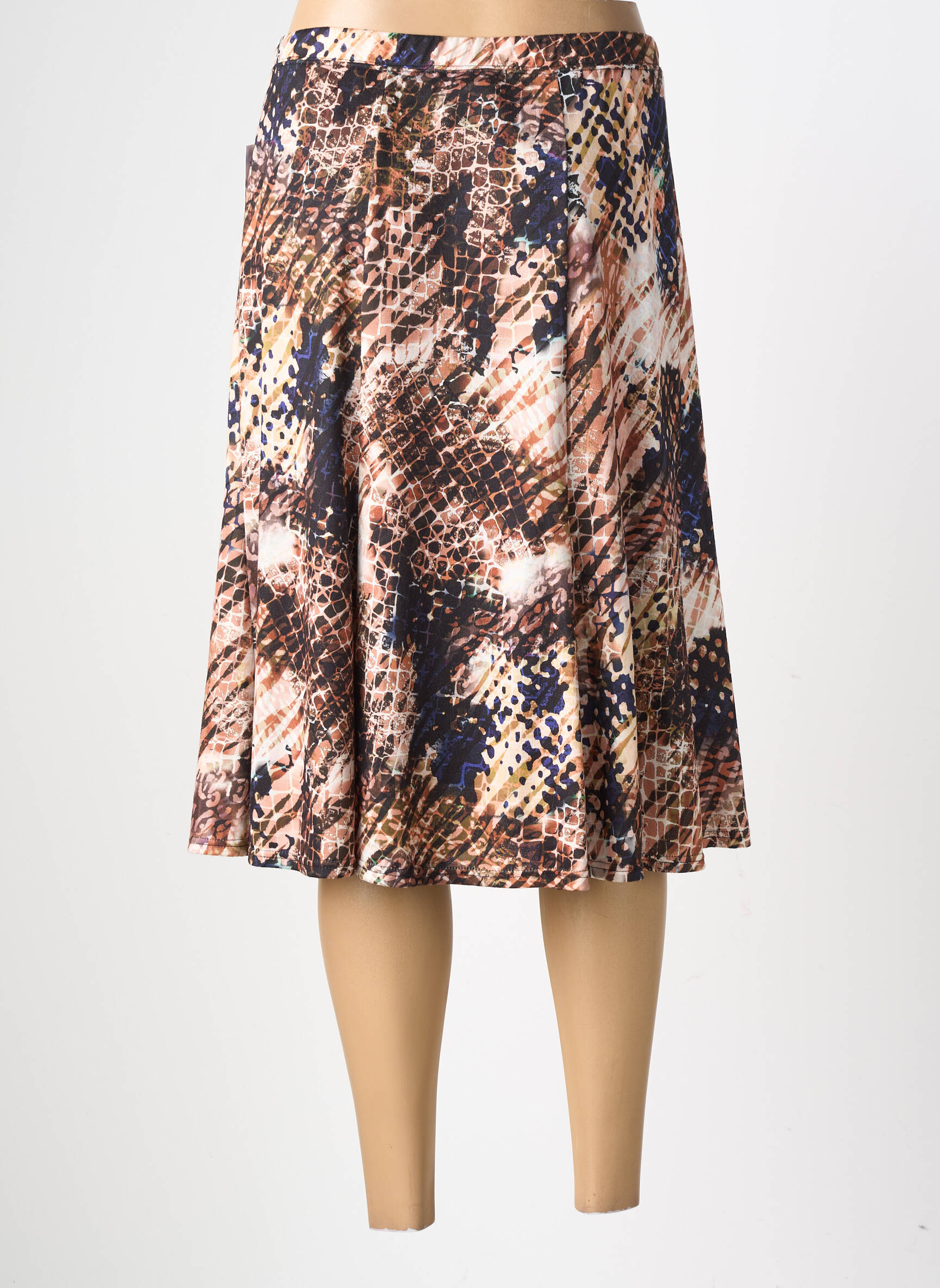 Jupe mi-longue stretch marron GEVANA femme