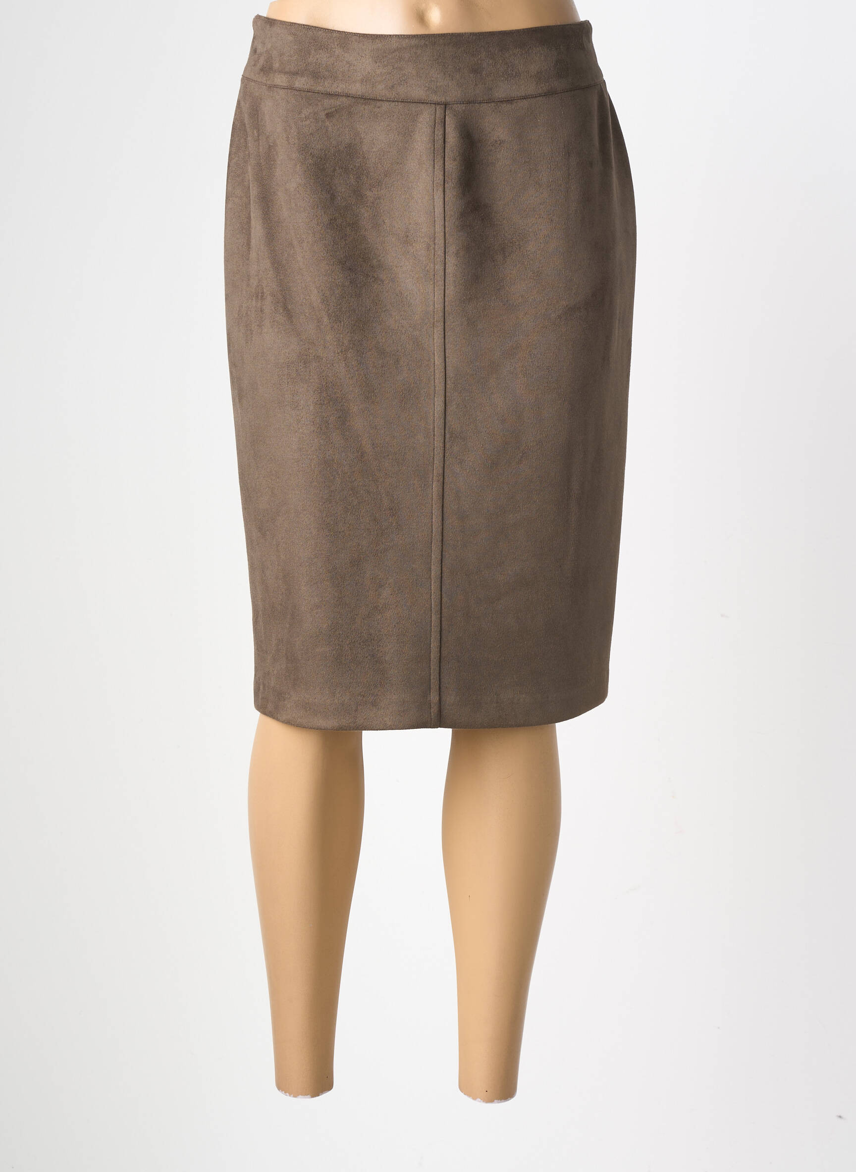 Jupe mi-longue stretch marron GEVANA femme
