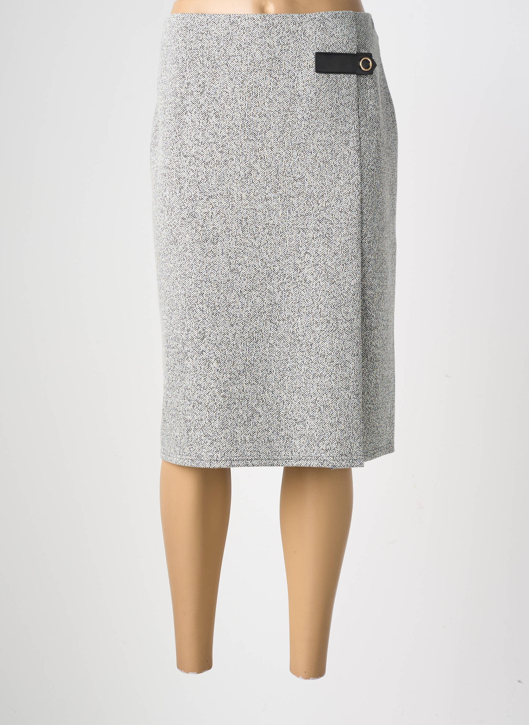 Jupe mi-longue stretch gris GEVANA femme