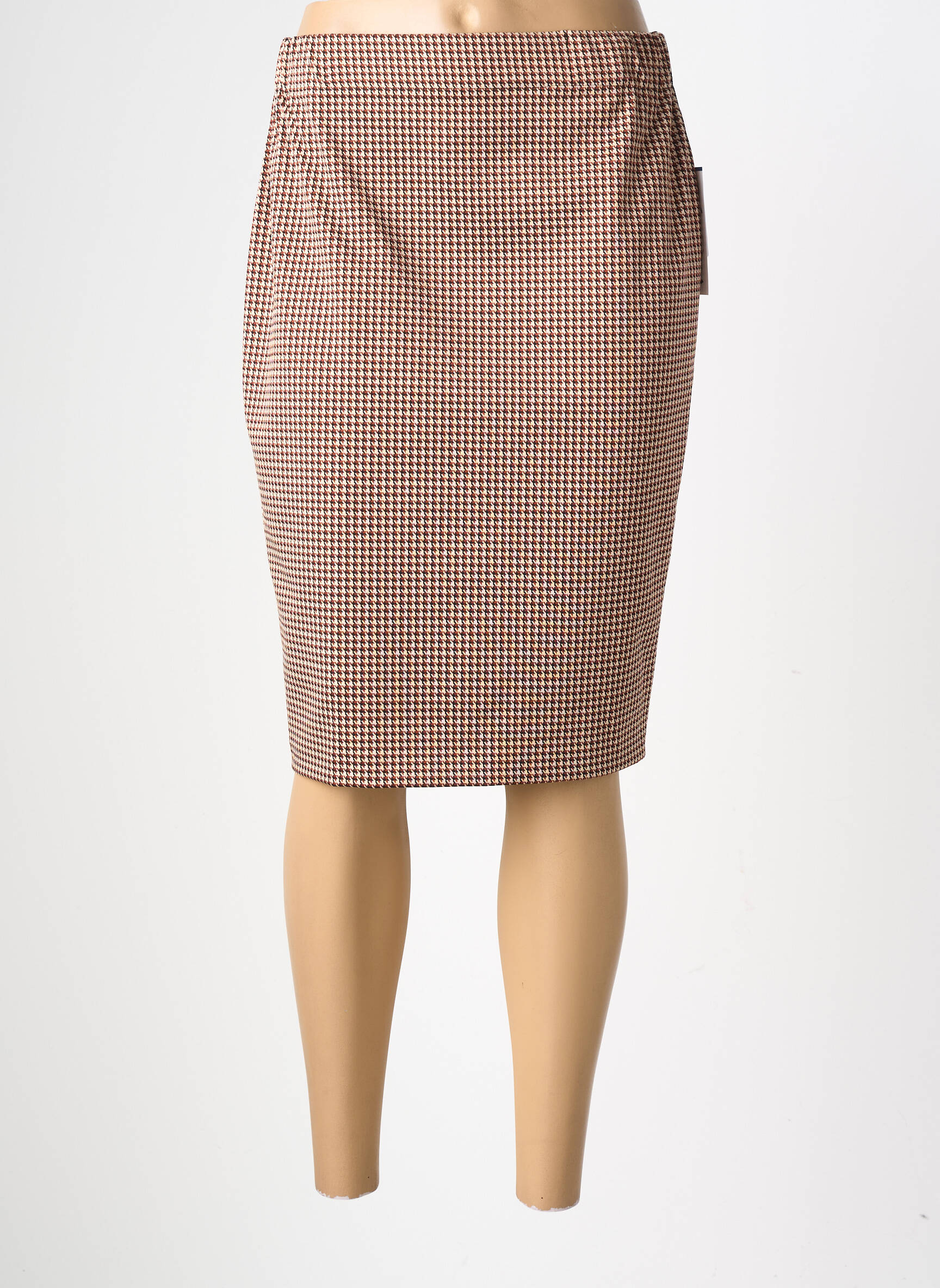 Jupe mi-longue stretch marron GEVANA femme
