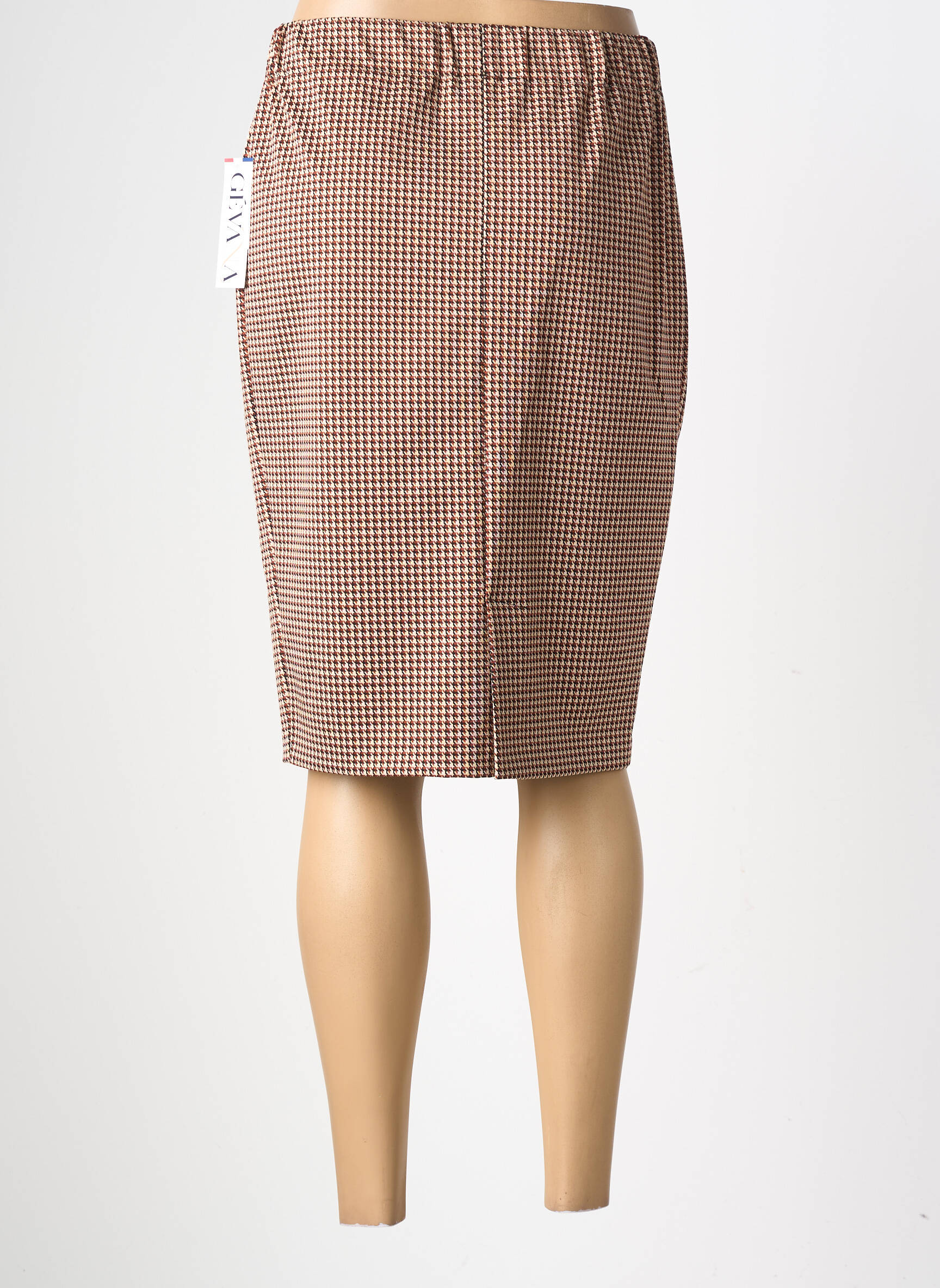 Jupe mi-longue stretch marron GEVANA femme