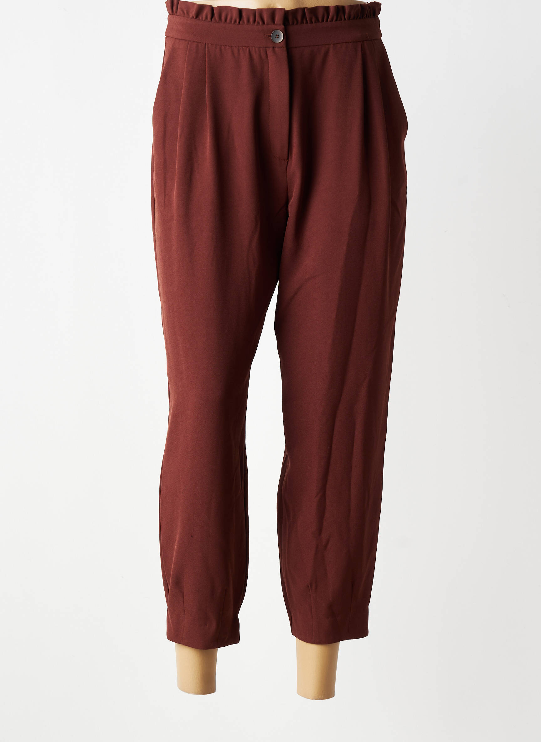 Pantalon slim taille haute taille haute marron GEVANA femme