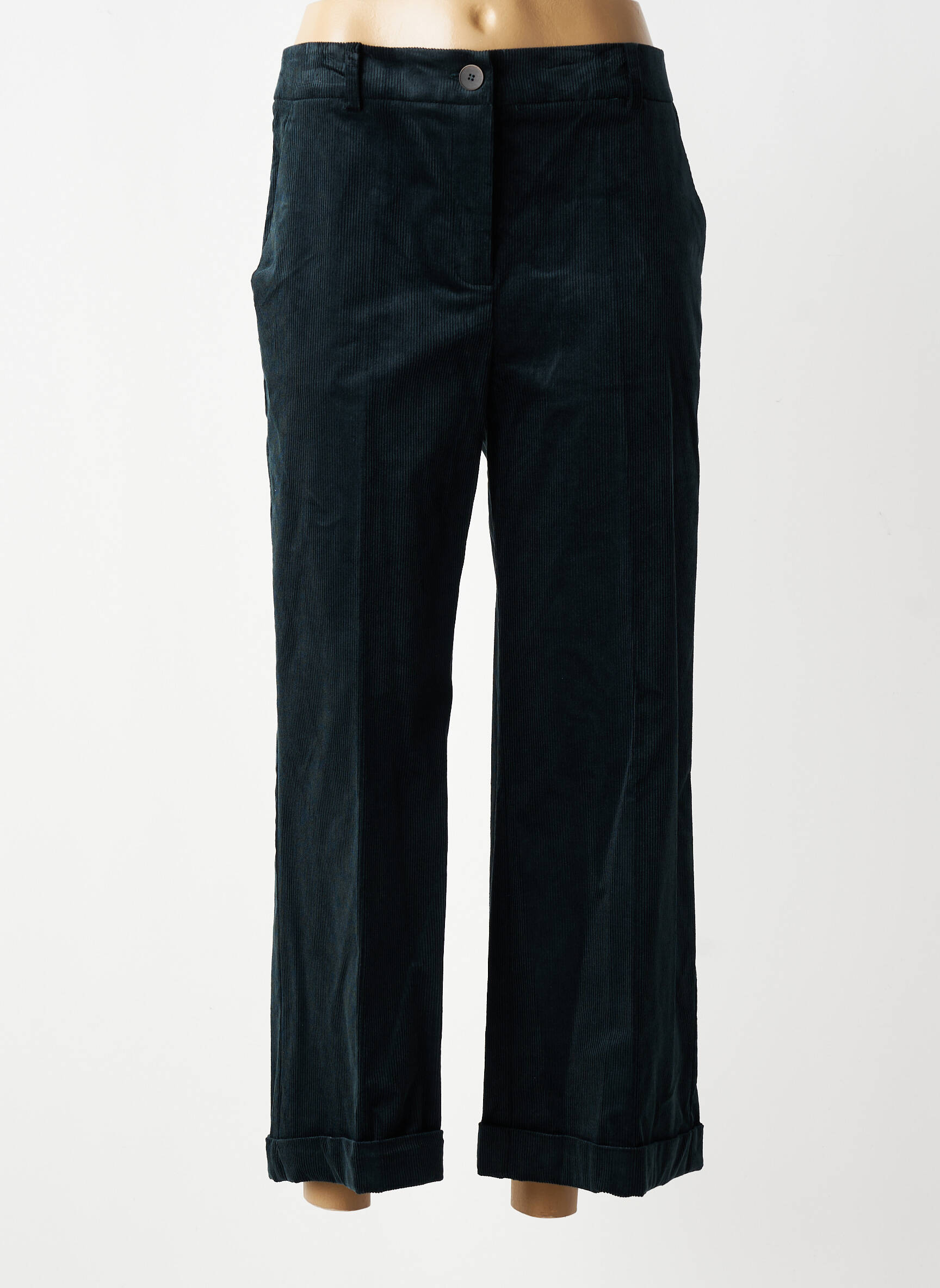 Pantalon droit fermeture zippée sous rabat boutonné taille normale vert DIVILUNE femme