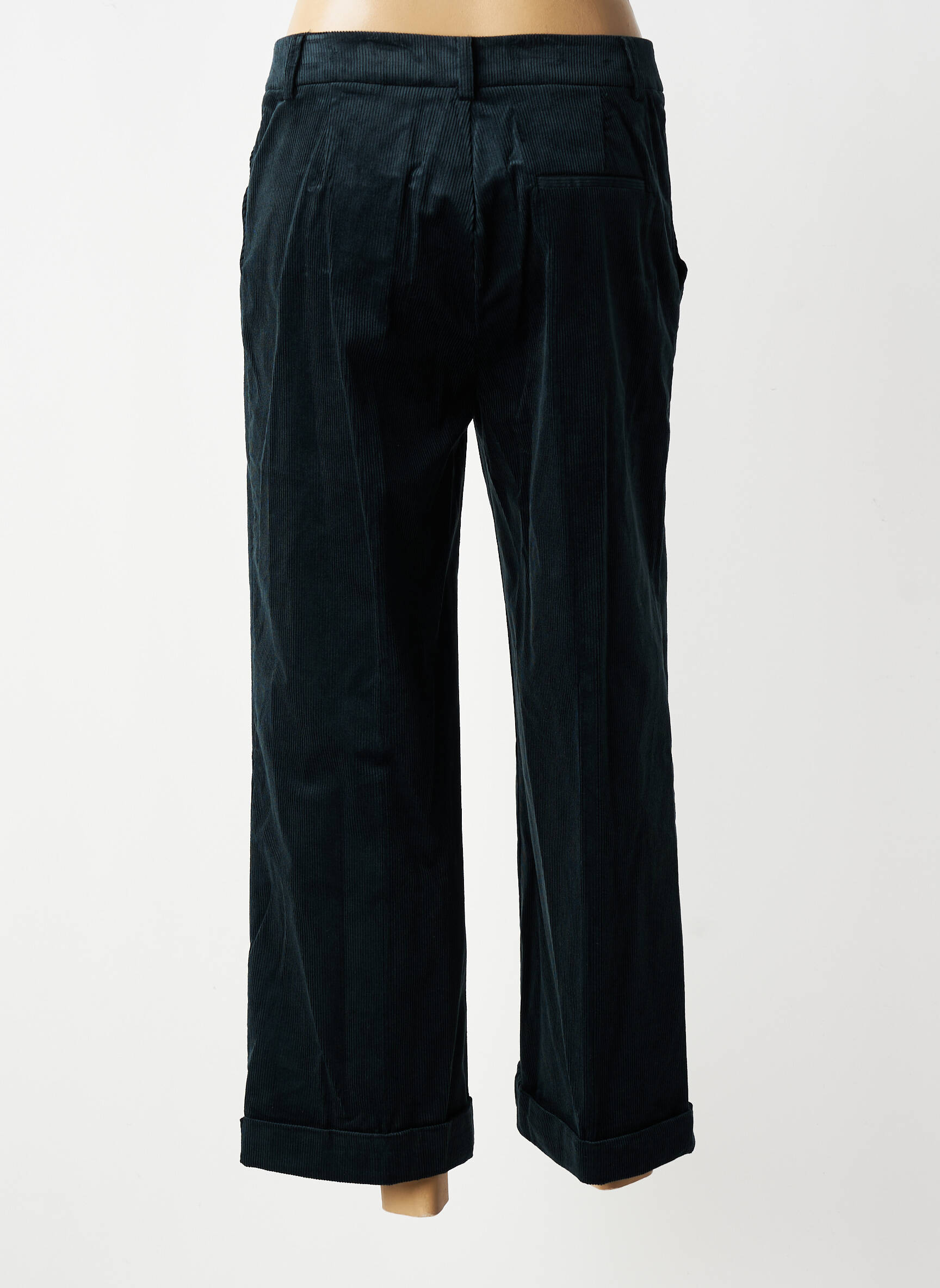Pantalon droit fermeture zippée sous rabat boutonné taille normale vert DIVILUNE femme