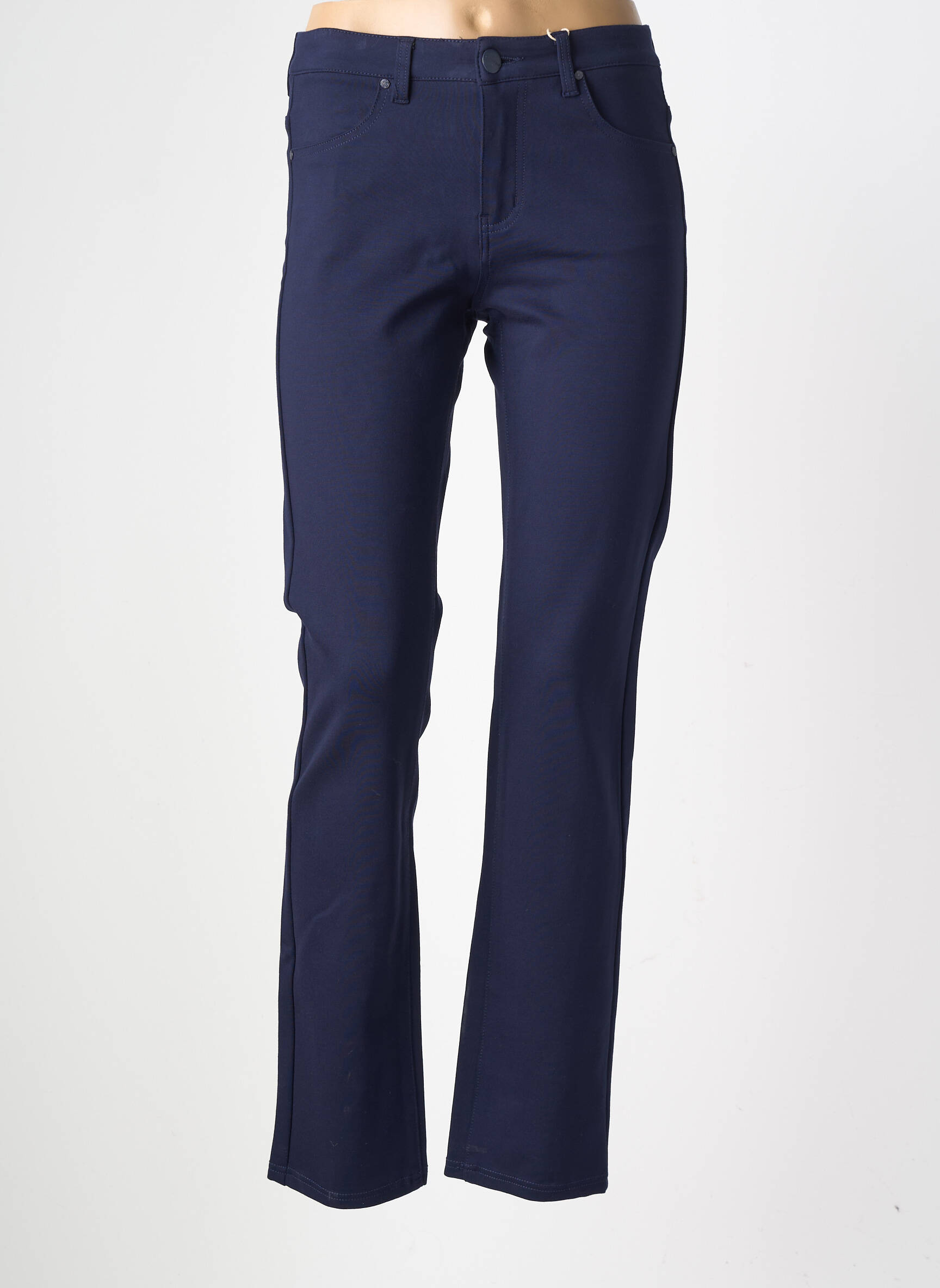Pantalon slim tissage popeline taille normale bleu GEVANA femme