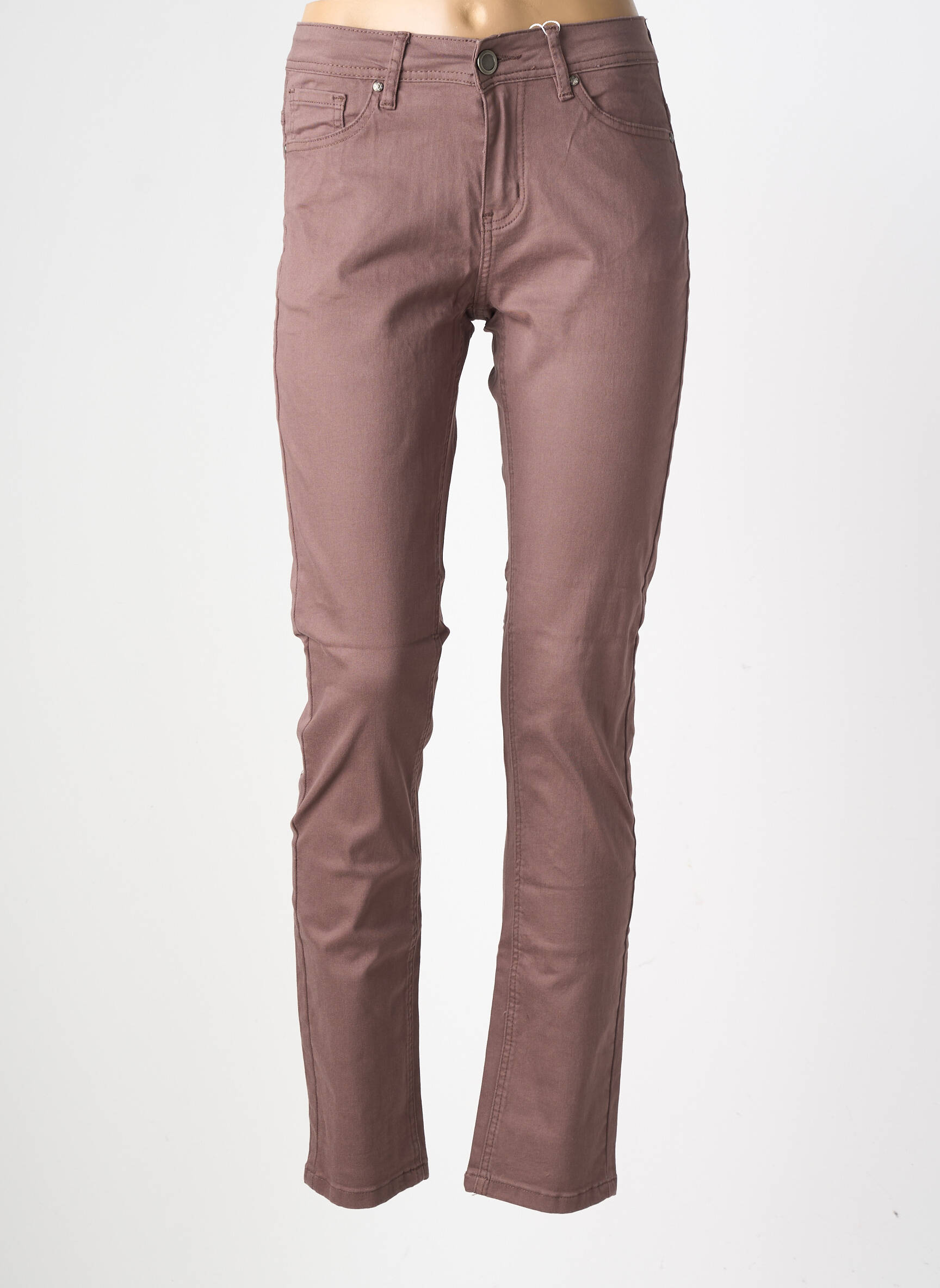 Jeans coupe slim tissage brut taille normale marron GEVANA femme