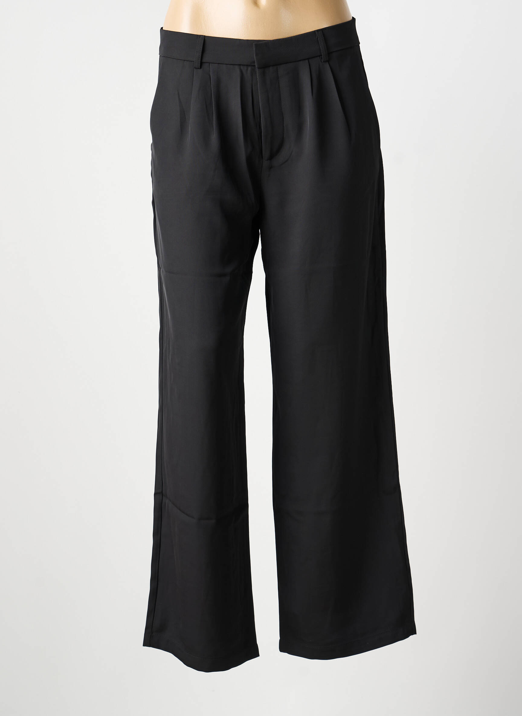 Pantalon large tissage crêpe taille haute noir JCL femme