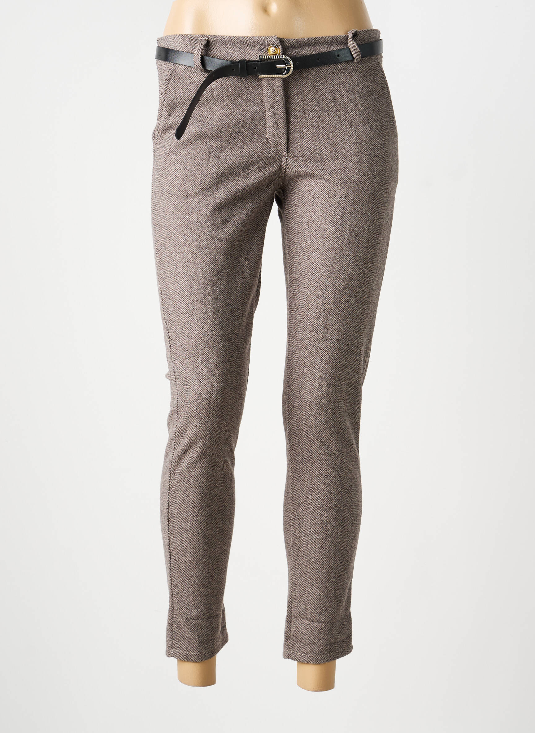 Pantalon 7/8 taille à pinces taille normale marron MODA femme