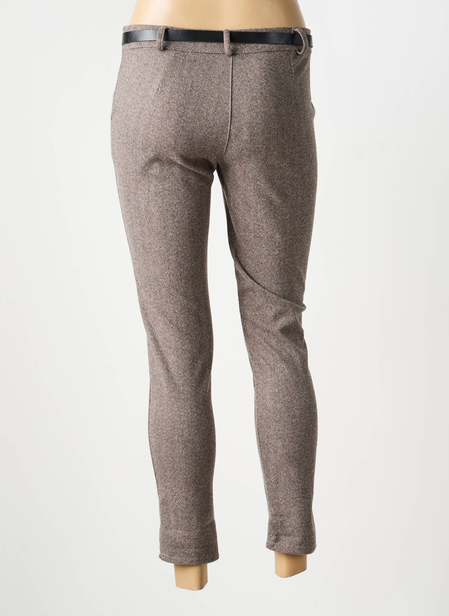 Pantalon 7/8 taille à pinces taille normale marron MODA femme