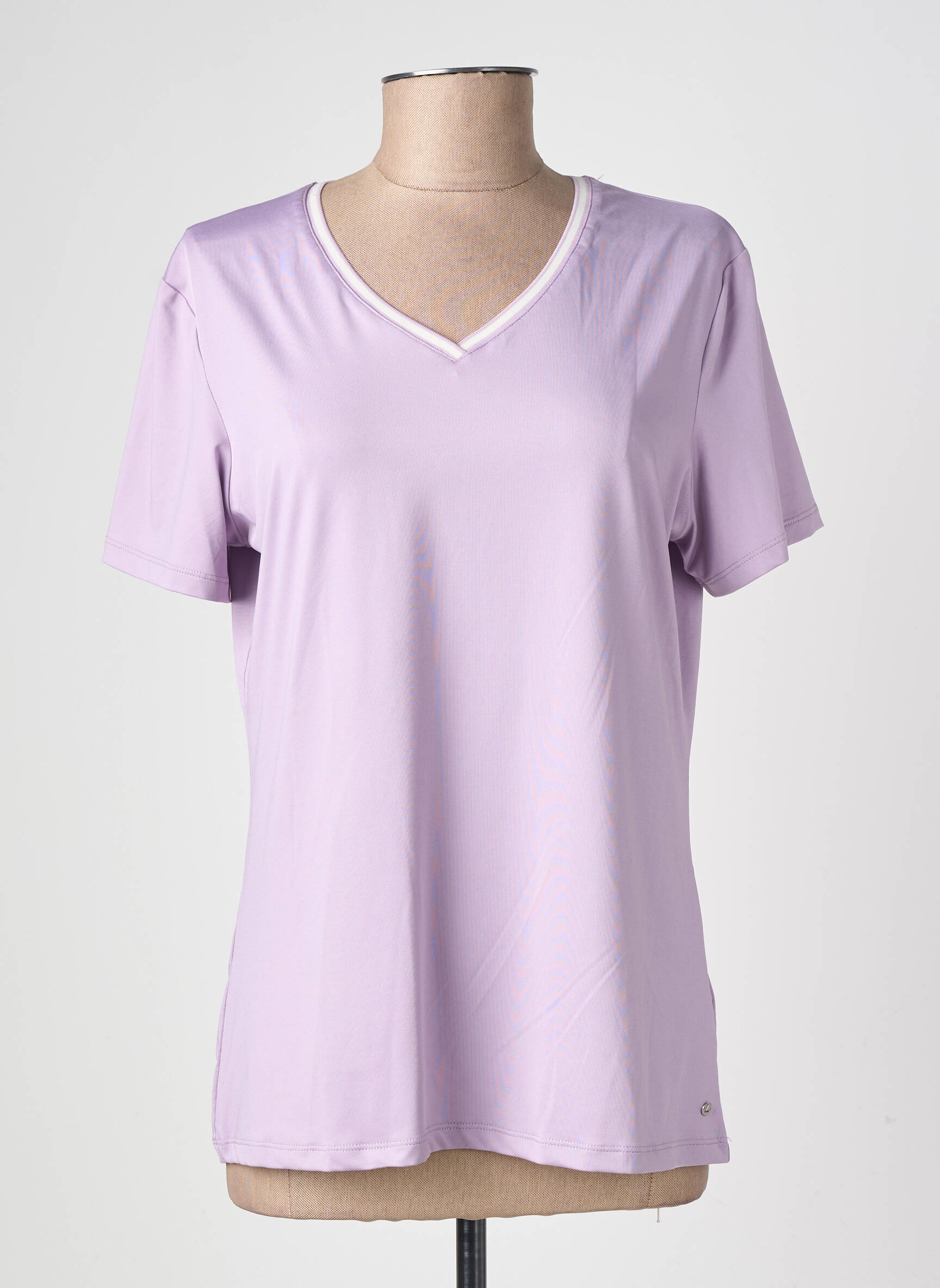 T-shirt col v manches courtes violet LUTHA femme