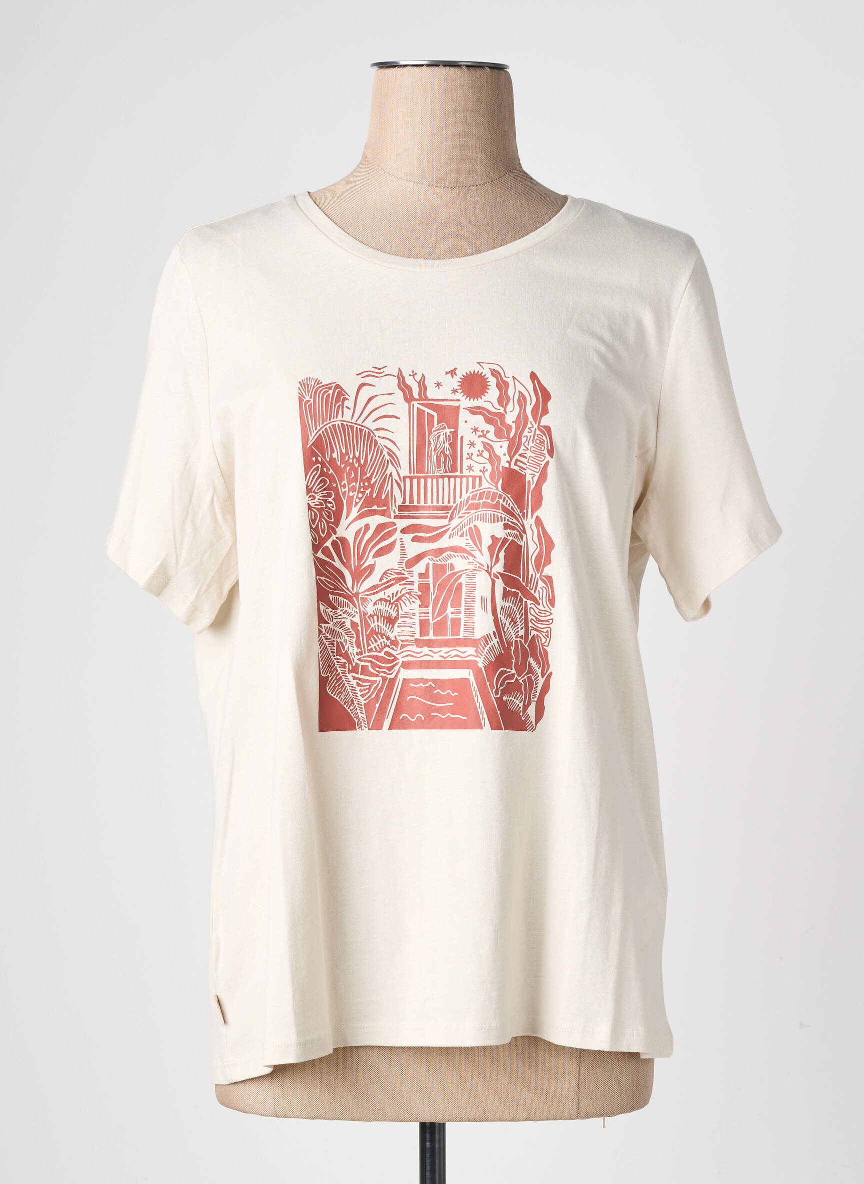 T-shirt coupe droite manches courtes beige SUN VALLEY femme