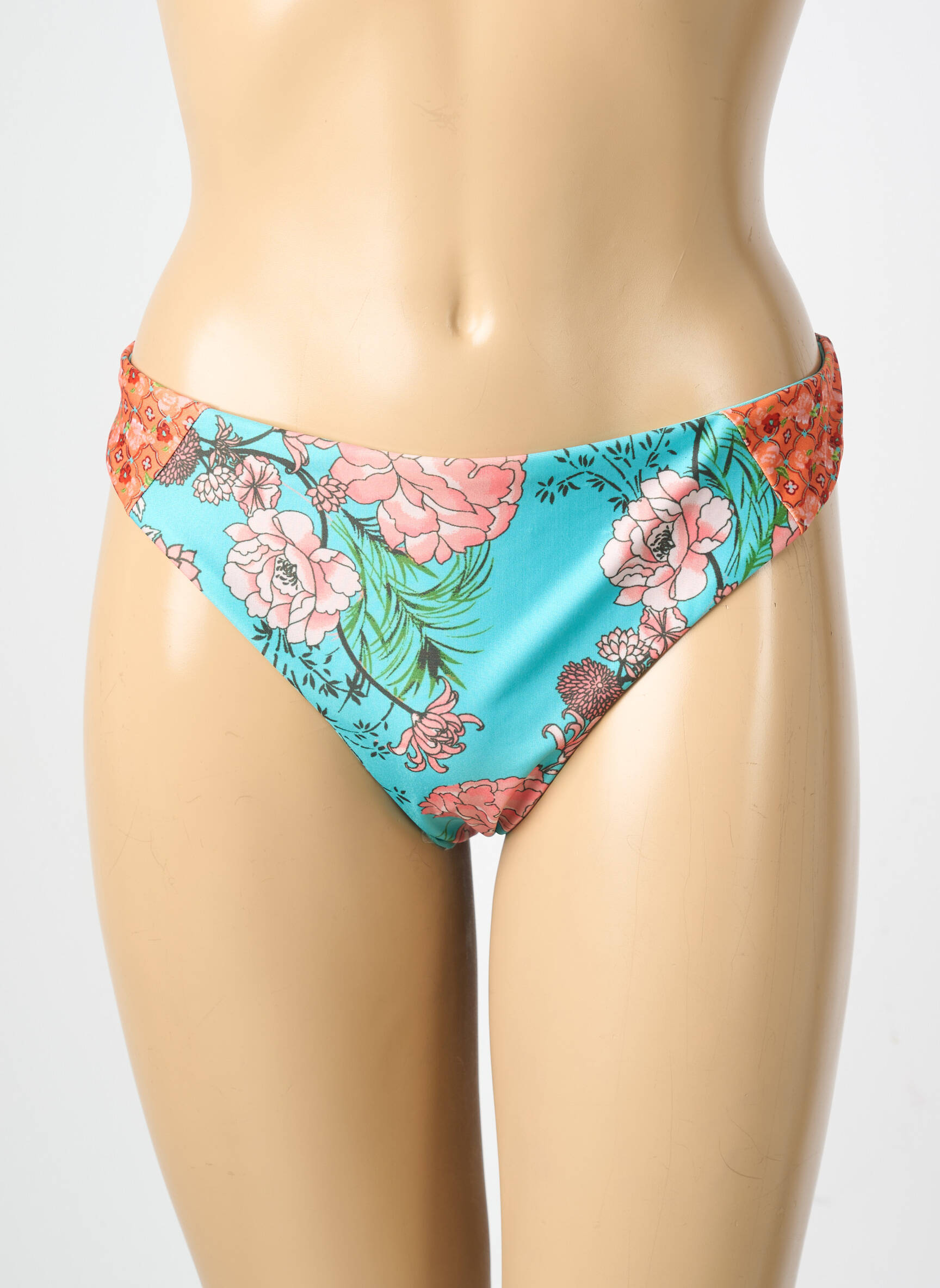 Bas de maillot de bain imprimé fleurs culotte bleu SUPERDRY femme