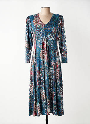Robe mi-longue imprimé fantaisie manches longues bleu GEVANA femme