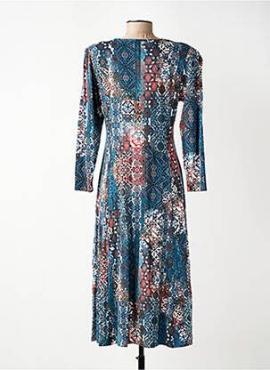 Robe mi-longue imprimé fantaisie manches longues bleu GEVANA femme
