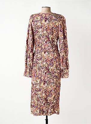 Robe mi-longue imprimé fleurs manches longues beige GEVANA femme