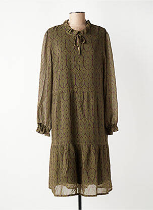 Robe mi-longue coupe fluide manches longues vert GEVANA femme