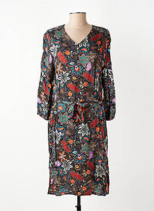 Robe mi-longue imprimé fleurs manches longues noir GEVANA femme