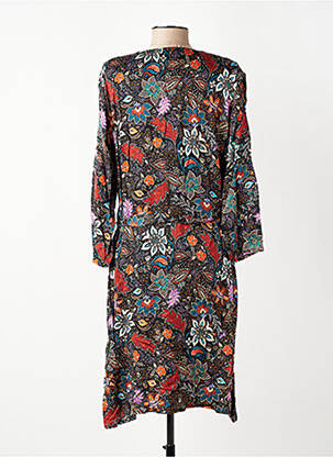 Robe mi-longue imprimé fleurs manches longues noir GEVANA femme