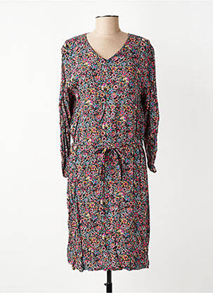 Robe mi-longue imprimé fleurs manches longues noir GEVANA femme