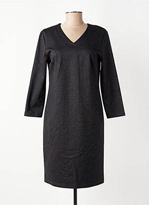 Robe mi-longue imprimé fantaisie manches longues noir GEVANA femme