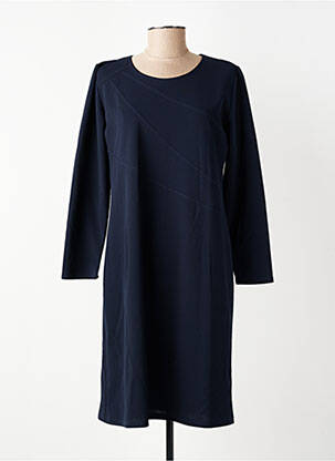 Robe mi-longue tissage crêpe manches longues bleu GEVANA femme