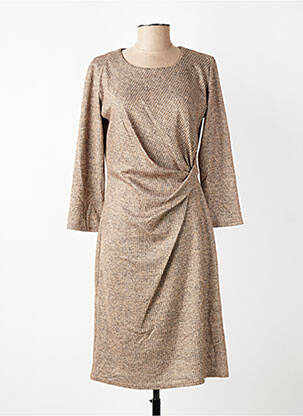 Robe mi-longue manches longues manches longues beige GEVANA femme