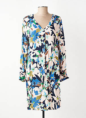 Robe mi-longue imprimé fleurs manches longues bleu GEVANA femme