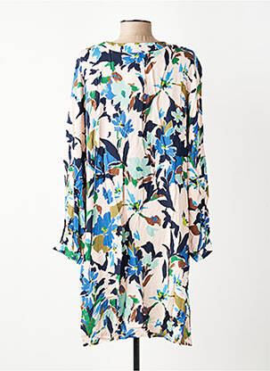 Robe mi-longue imprimé fleurs manches longues bleu GEVANA femme