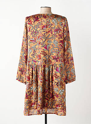 Robe mi-longue imprimé fleurs manches longues jaune GEVANA femme
