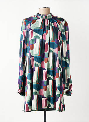 Robe courte coupe fluide manches longues vert GEVANA femme