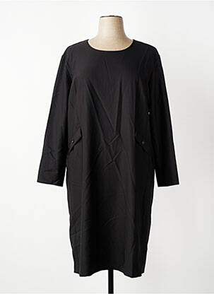 Robe mi-longue tissage crêpe manches longues noir GEVANA femme