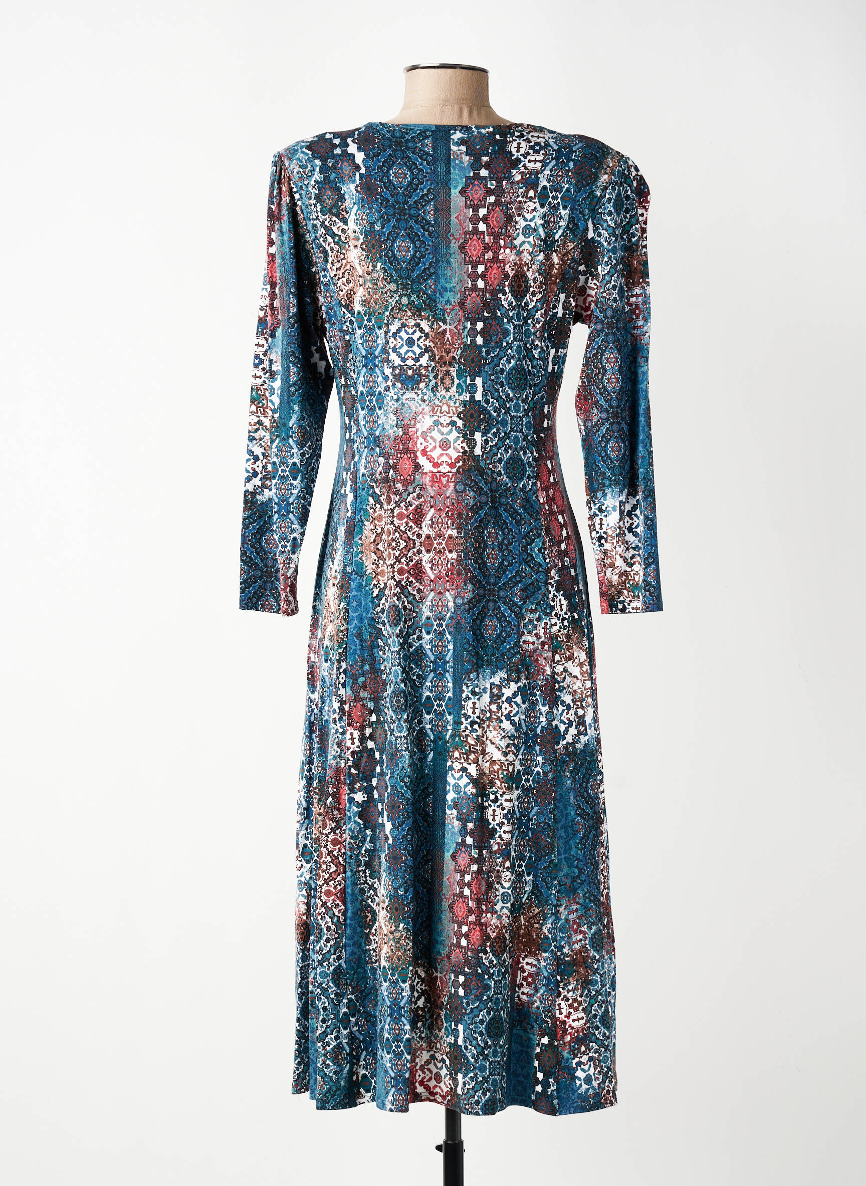 Robe mi-longue imprimé fantaisie manches longues bleu GEVANA femme