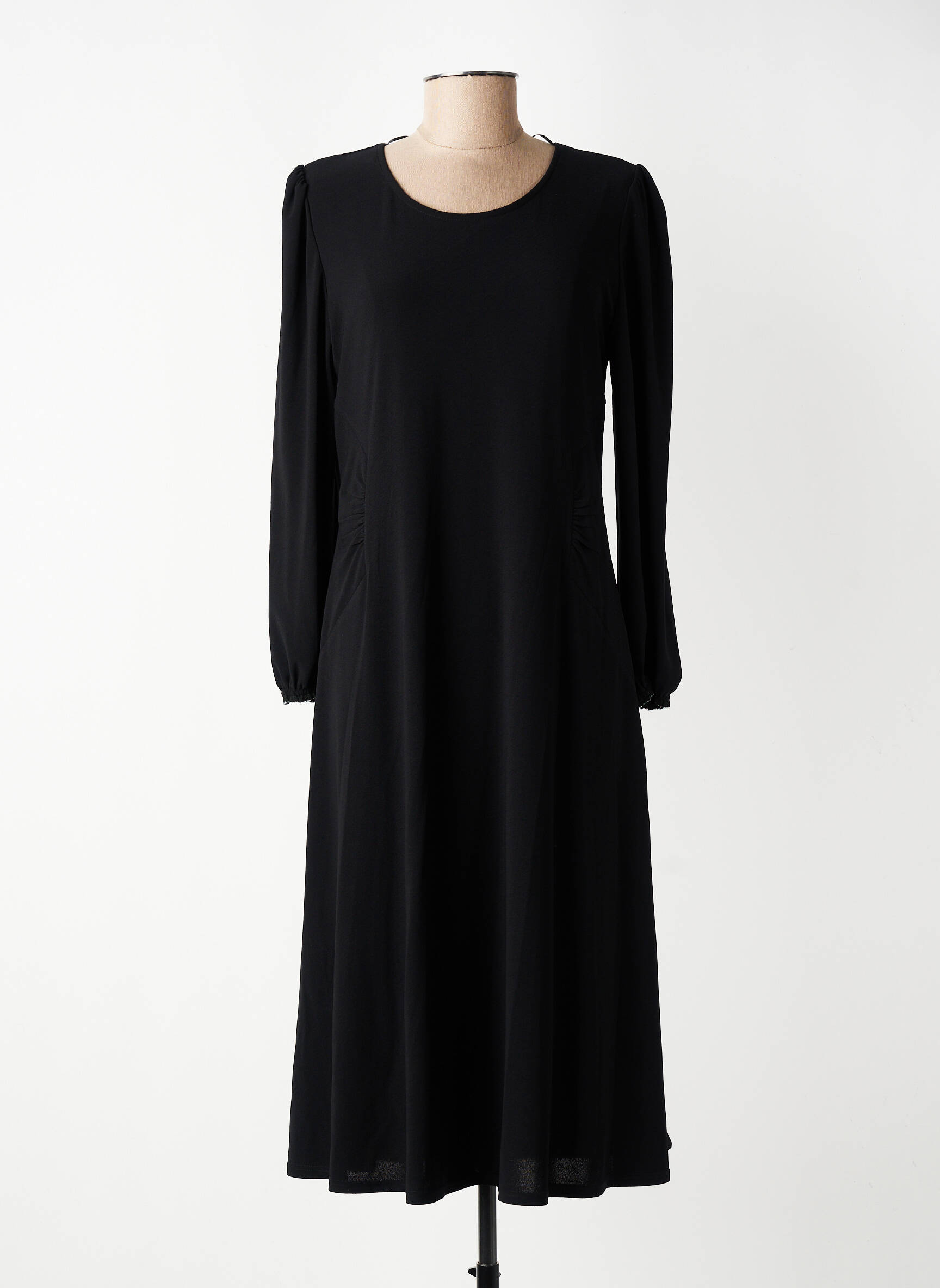 Robe mi-longue manches longues manches longues noir GEVANA femme
