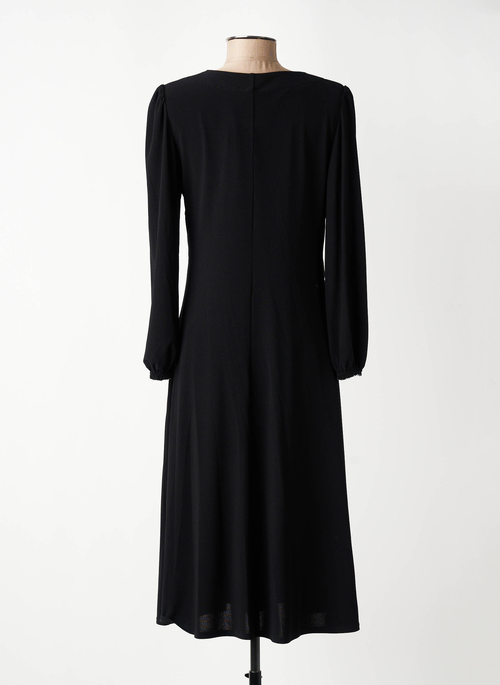 Robe mi-longue manches longues manches longues noir GEVANA femme