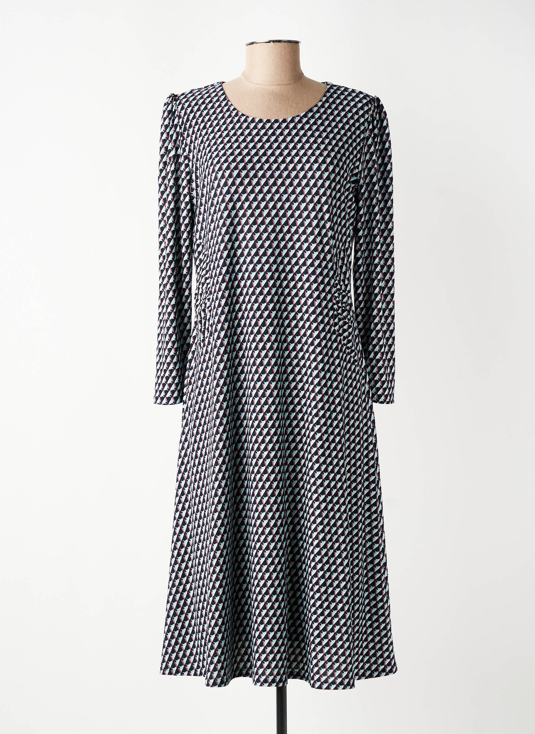Robe mi-longue imprimé fantaisie manches longues noir GEVANA femme