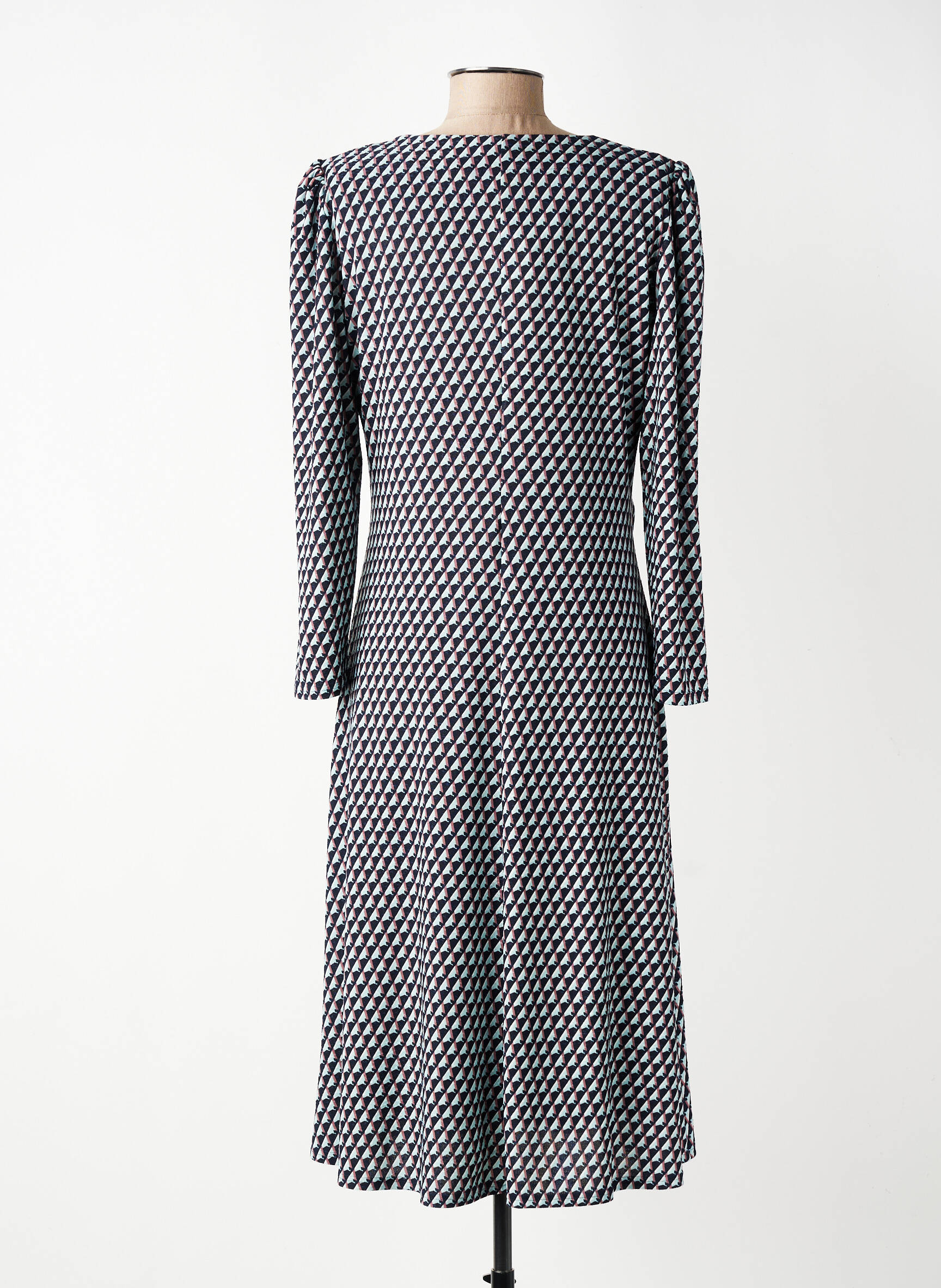 Robe mi-longue imprimé fantaisie manches longues noir GEVANA femme