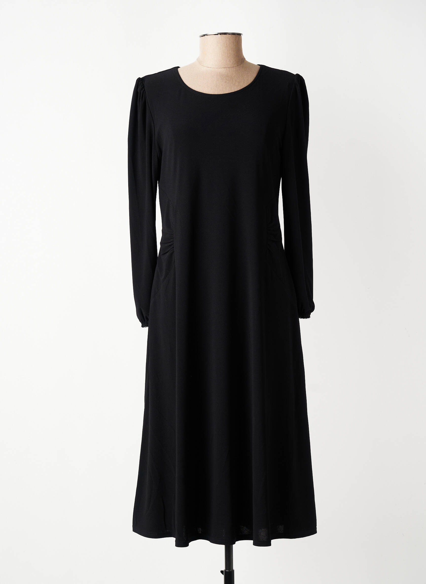 Robe mi-longue manches longues manches longues noir GEVANA femme