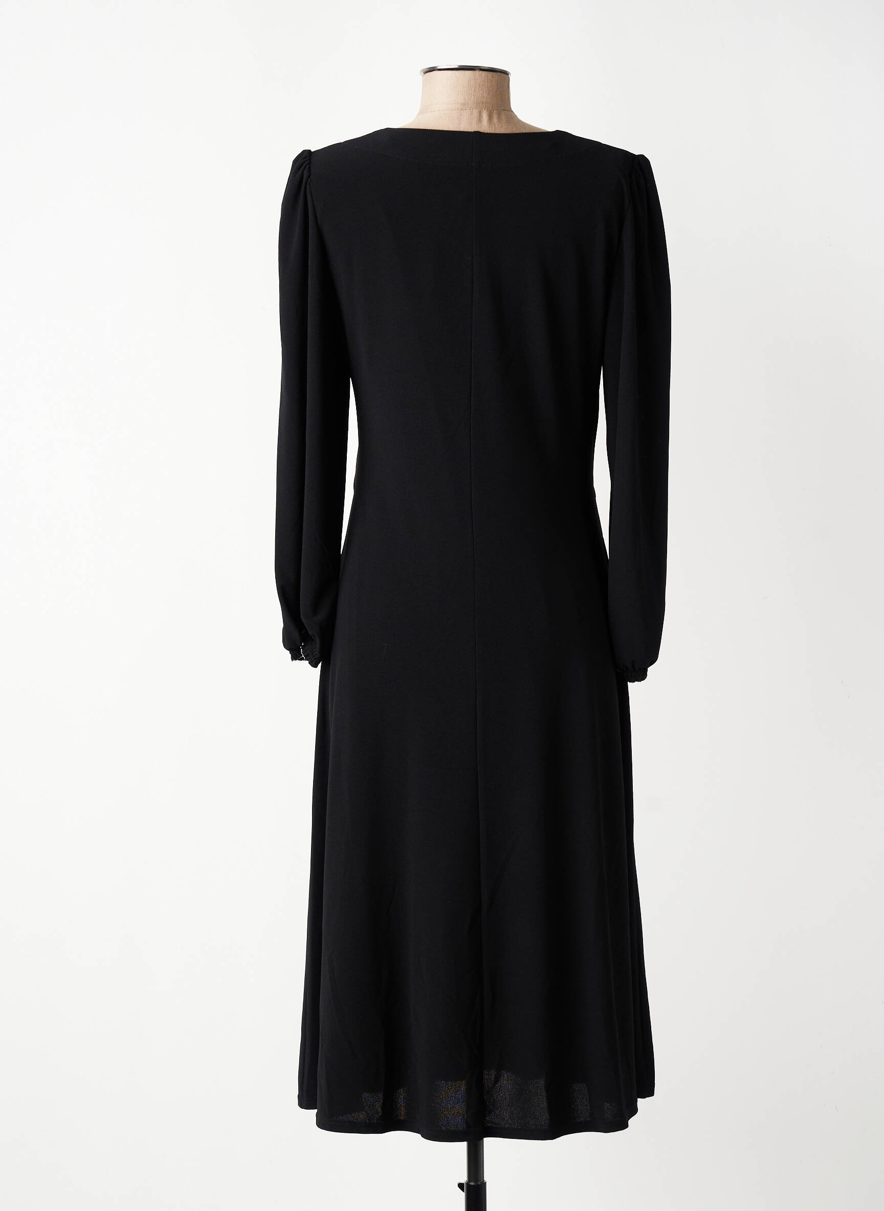 Robe mi-longue manches longues manches longues noir GEVANA femme