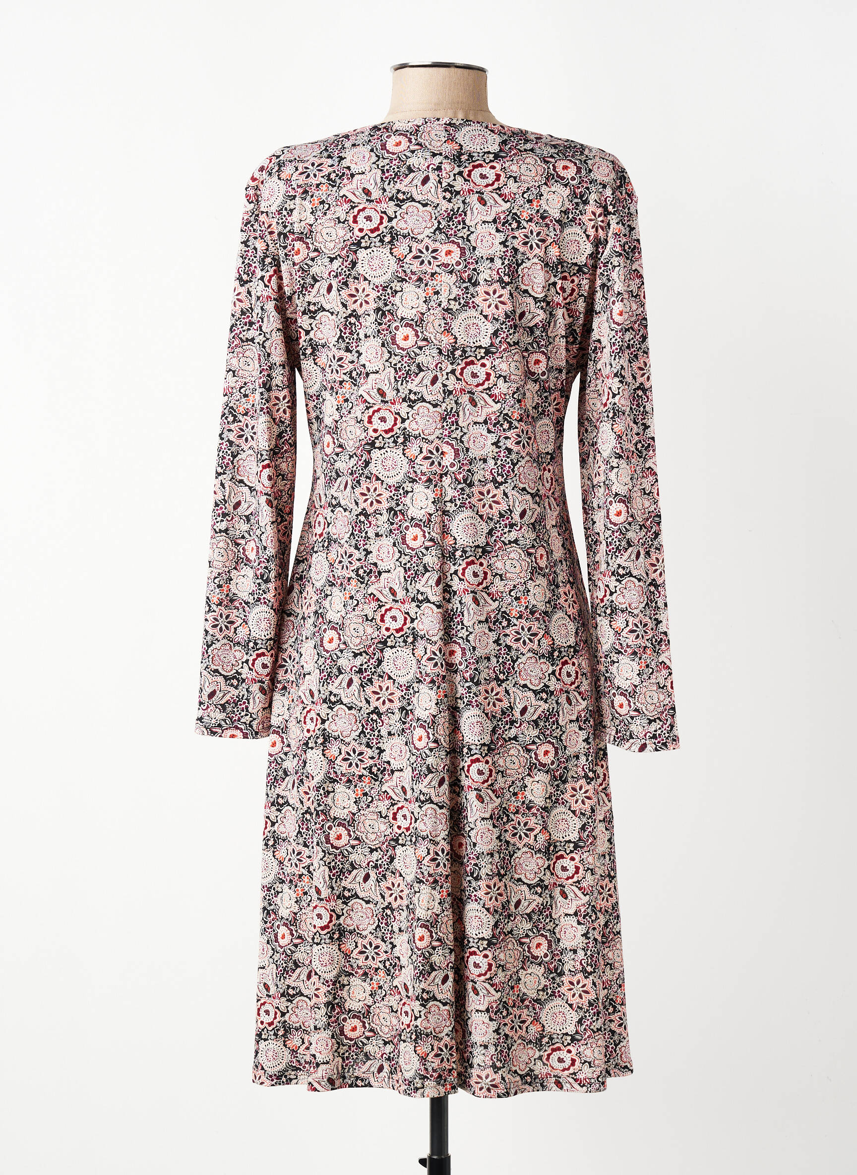 Robe mi-longue imprimé fleurs manches longues rouge GEVANA femme