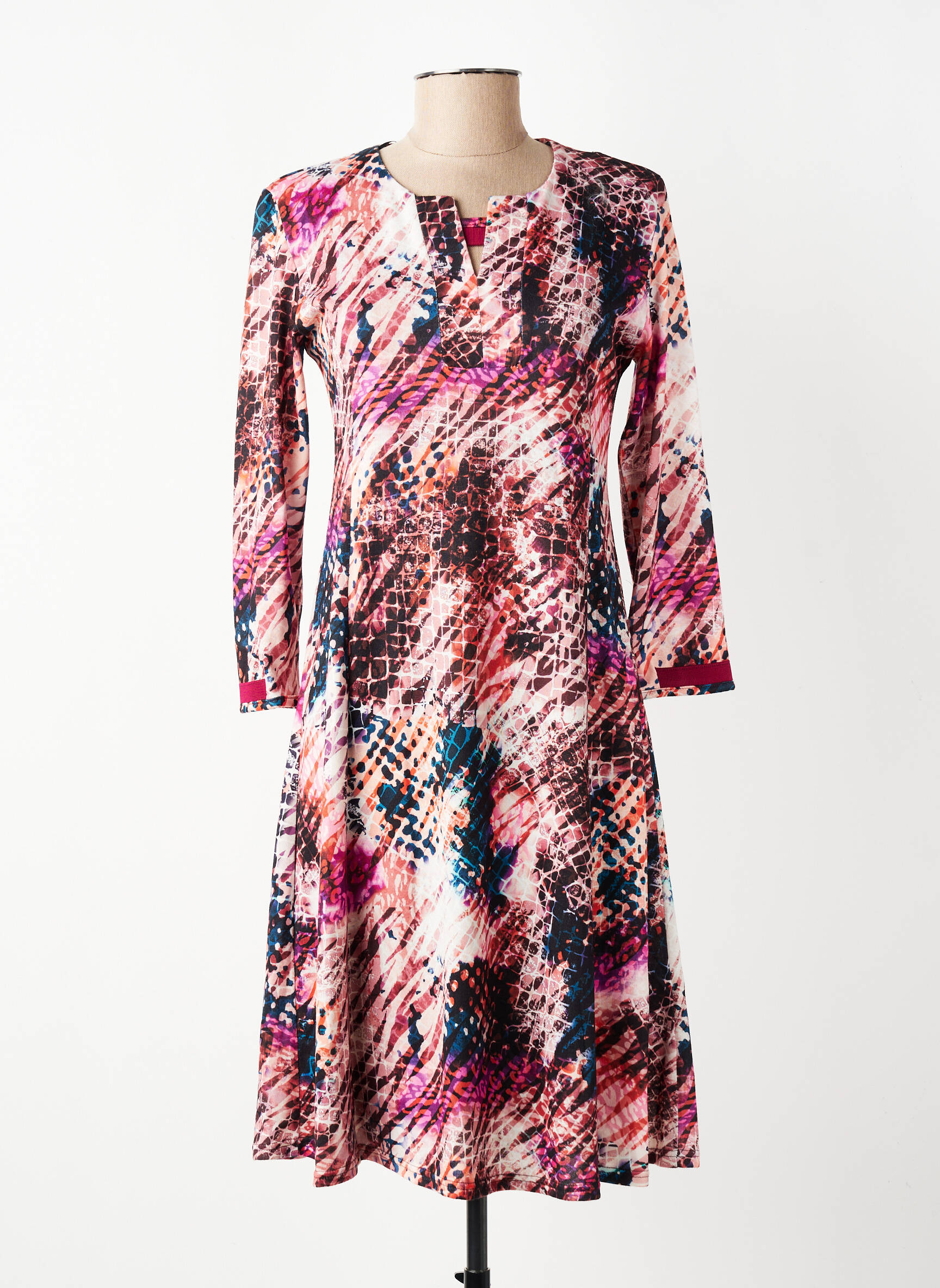 Robe mi-longue manches 3/4 manches 3/4 rose GEVANA femme