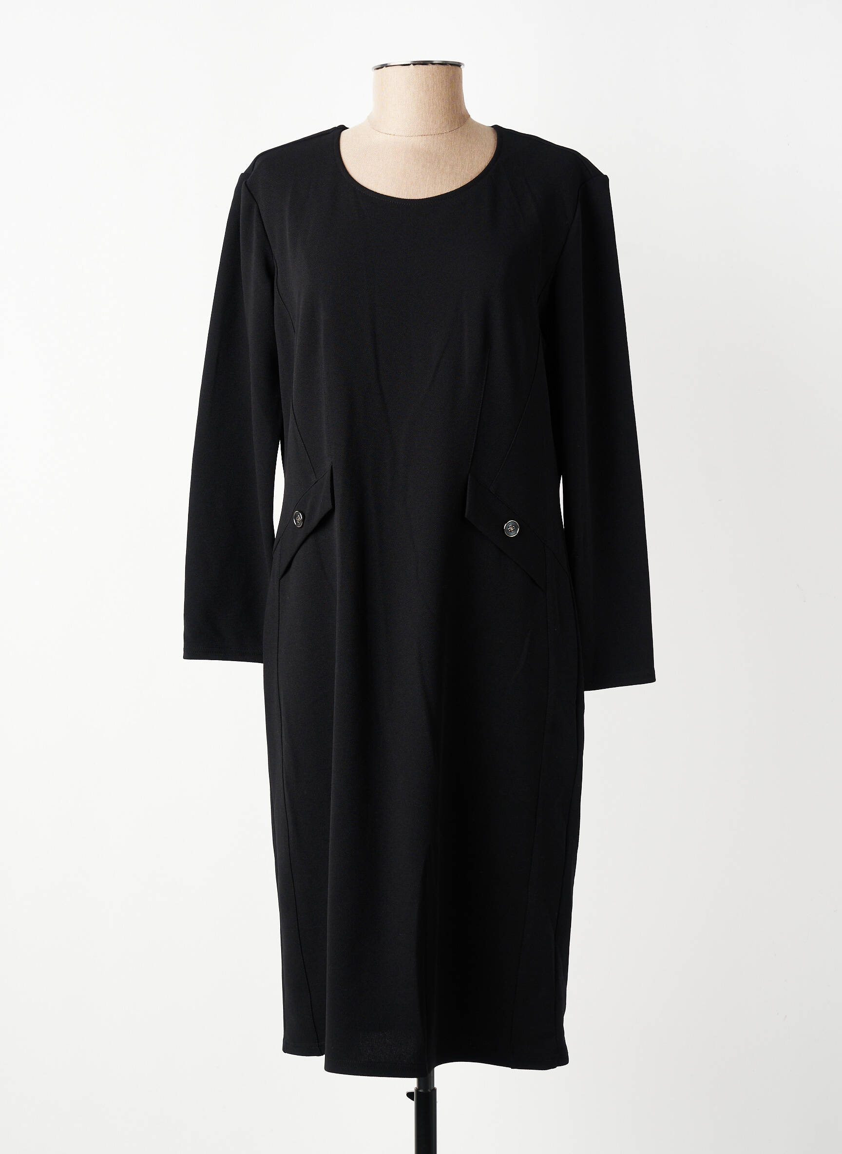 Robe mi-longue manches longues manches longues noir GEVANA femme