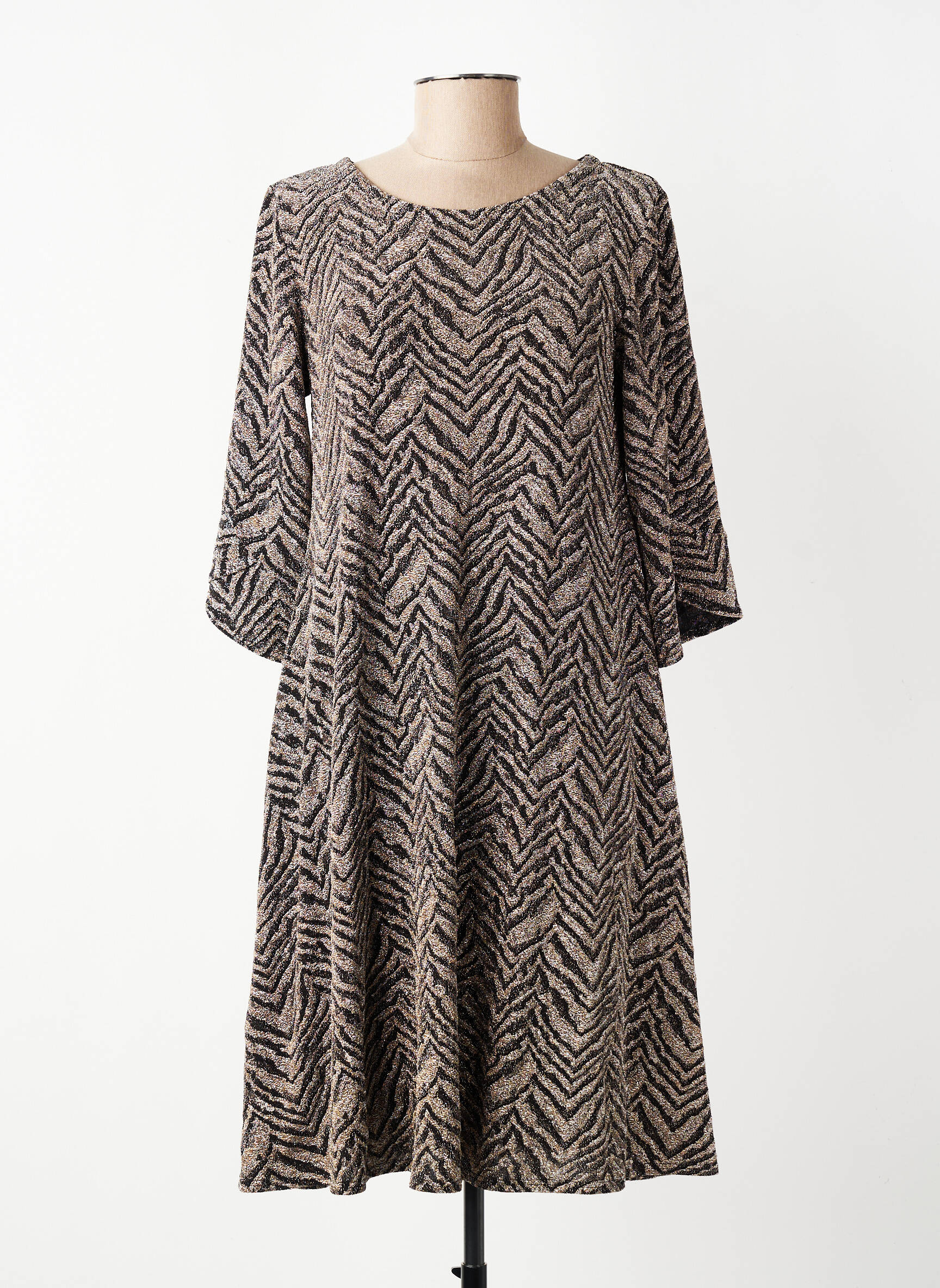Robe mi-longue coupe fluide manches 3/4 argent GEVANA femme