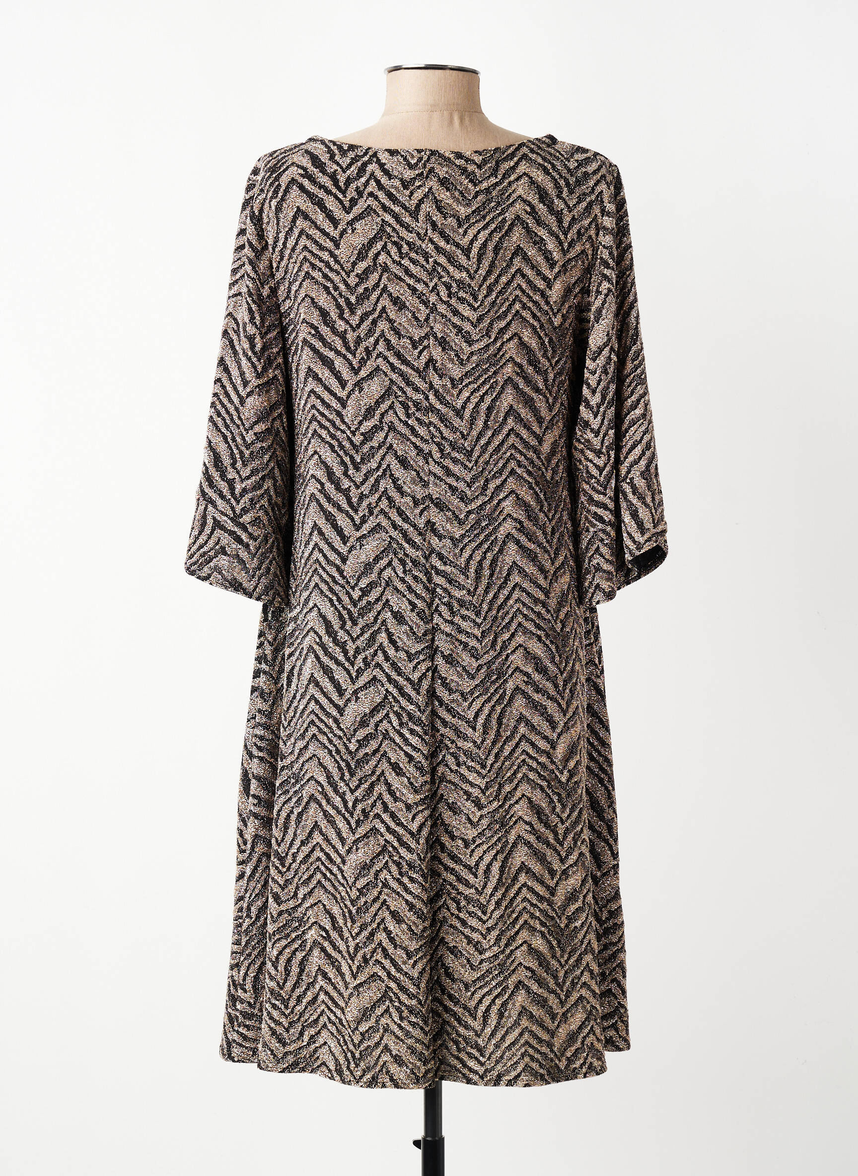 Robe mi-longue coupe fluide manches 3/4 argent GEVANA femme
