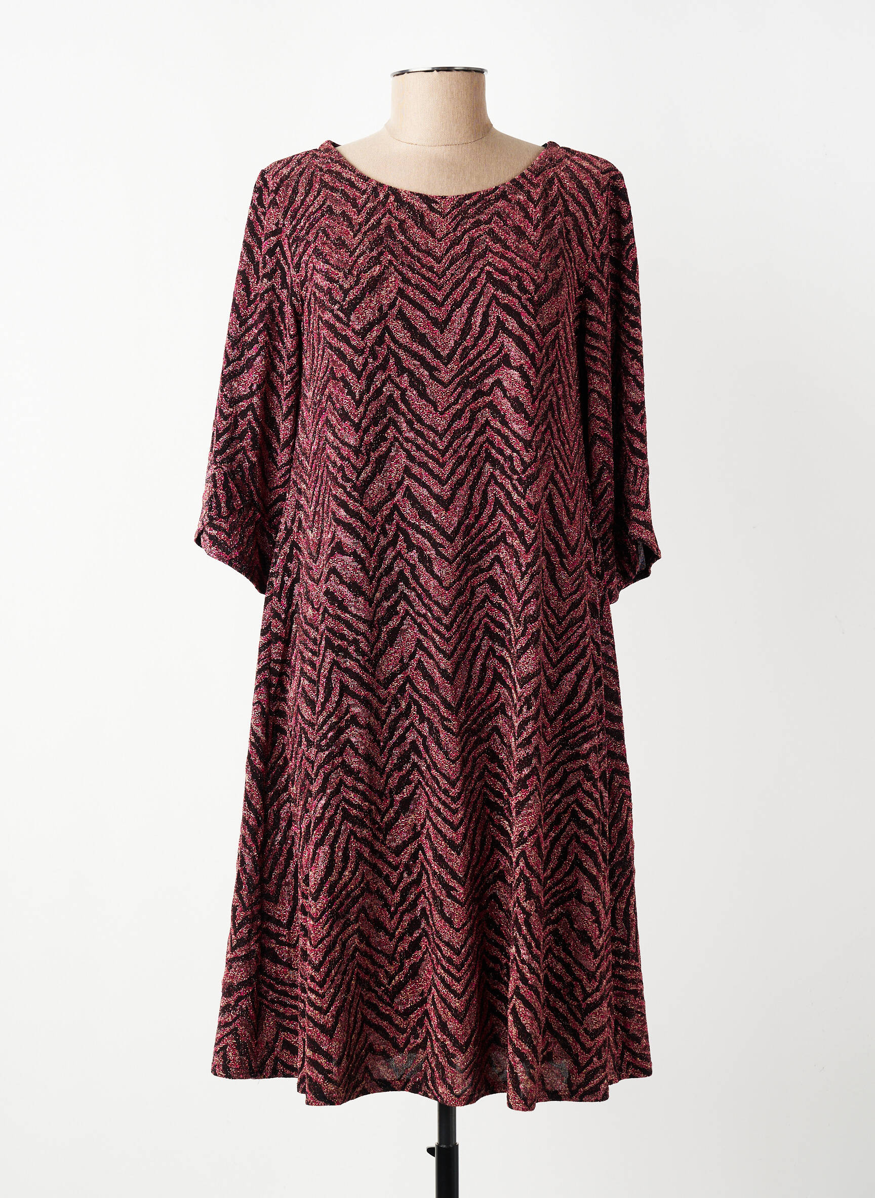 Robe mi-longue coupe fluide manches 3/4 rose GEVANA femme