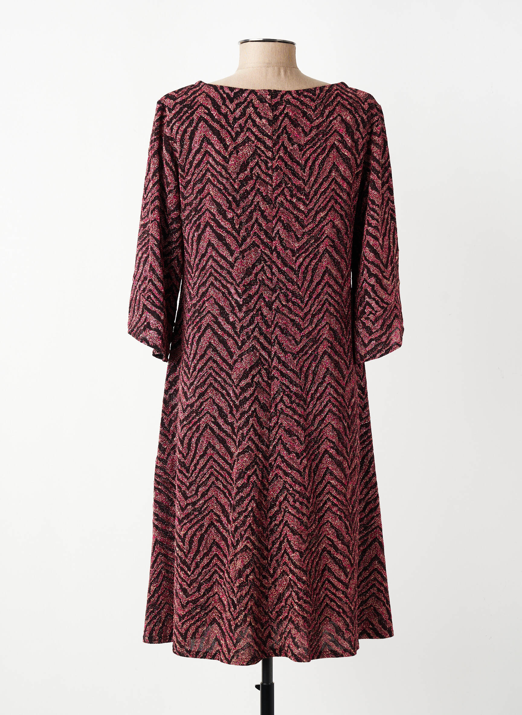 Robe mi-longue coupe fluide manches 3/4 rose GEVANA femme