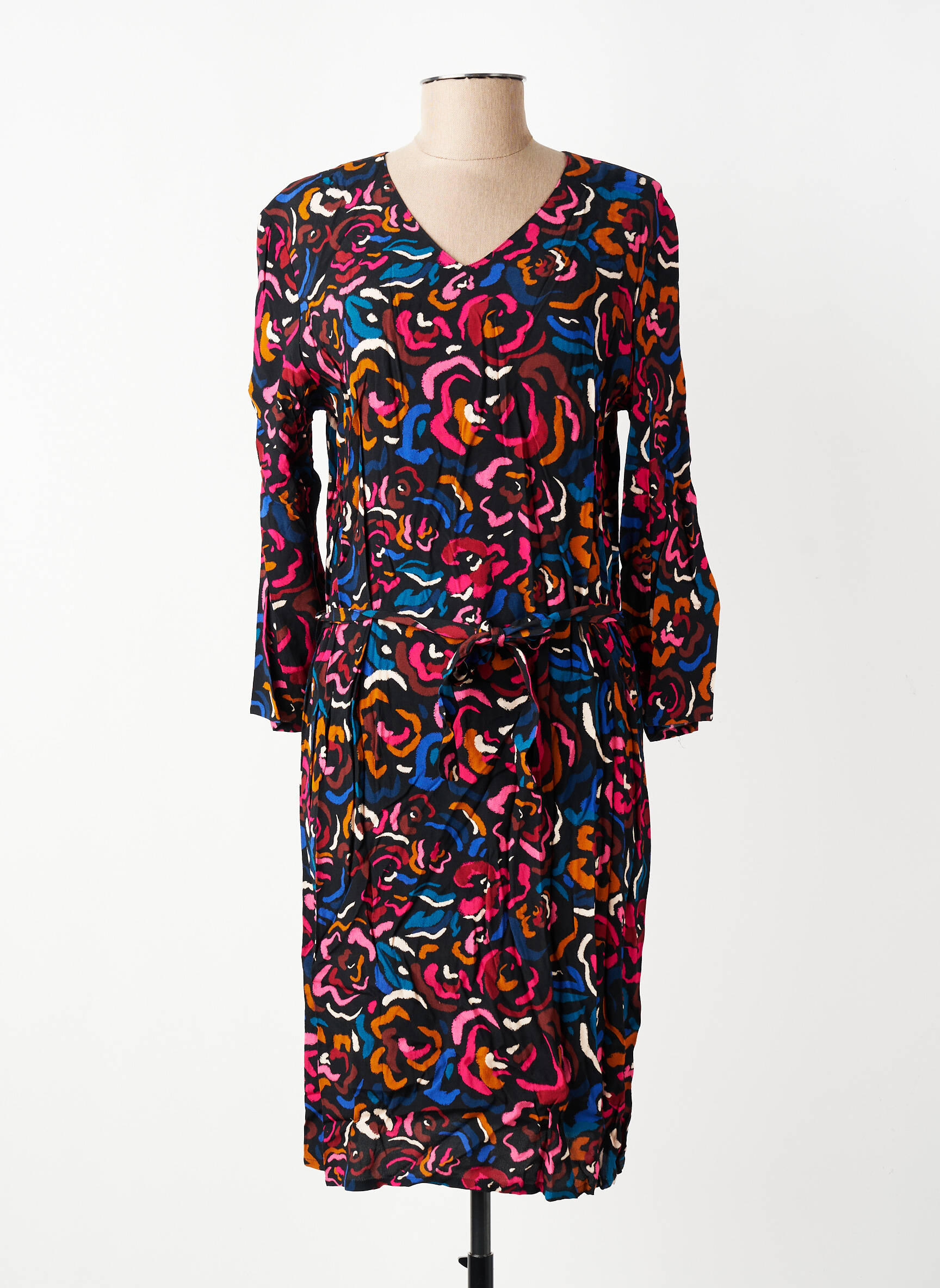 Robe mi-longue manches 3/4 manches 3/4 noir GEVANA femme