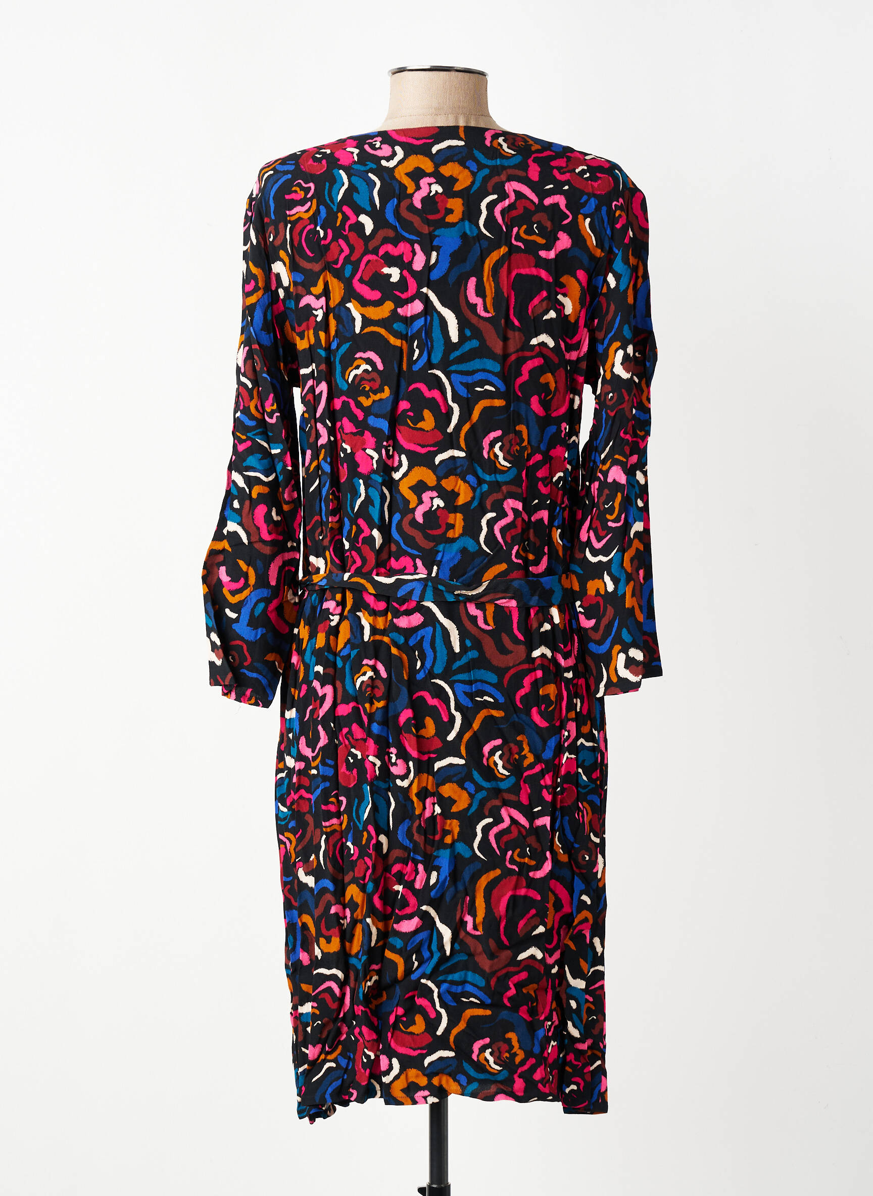 Robe mi-longue manches 3/4 manches 3/4 noir GEVANA femme