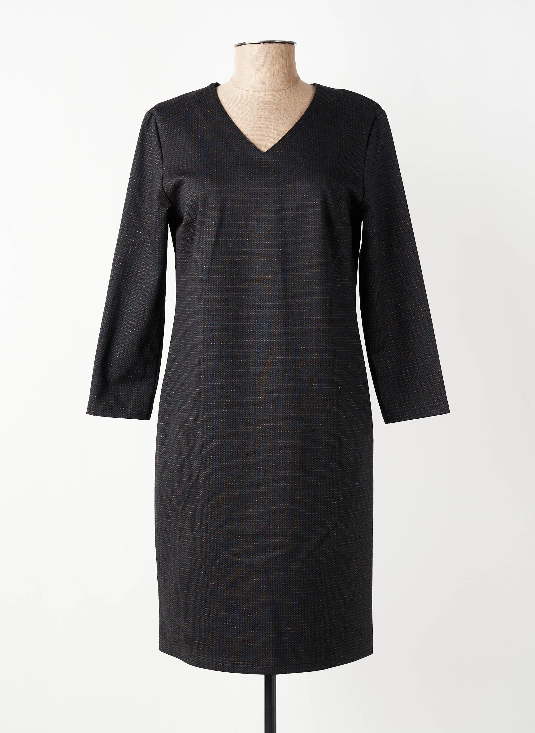 Robe mi-longue imprimé fantaisie manches longues noir GEVANA femme